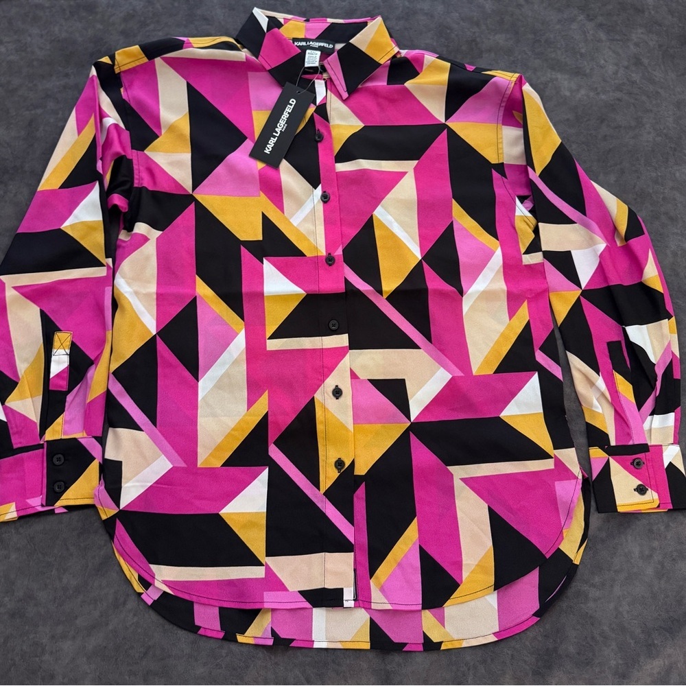 Women KARL LAGERFELD geometric Oversized Printed pink black Button Down shirt